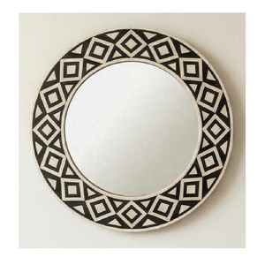 Miroir mural octogonal noir et blanc avec incrustations en os, cadre géométrique, miroir décoratif pour chambre, couloir, salon - Product Image 2