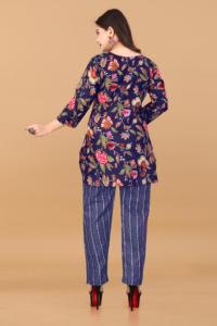 Ensemble Coordonné Femme en Tissu Doux Imprimé Bleu, 2 Pièces, Col Rond, Séchage Rapide, Tenue Athleisure pour Femmes, Taille Plus - Product Image 5