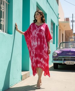 Caftán de Rayón Tie & Dye de Diseño de Alta Calidad, Lavable, para Uso Diario en Verano, Corte Regular, al Mejor Precio de Proveedor - Product Image 1