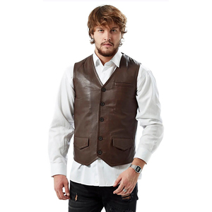 Best Style Genuine Leather <b>Vests</b> for Men High Quality Breathable Motorcycle Biker Outerwear Custom Logo Fashionable Winter - Product Image 2