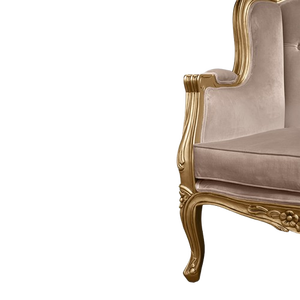 Sillón de Lujo con Respaldo Alto, Tapizado en Terciopelo, con Brazos y Estructura Dorada, para Hotel, Salón o Recepción - Product Image 4