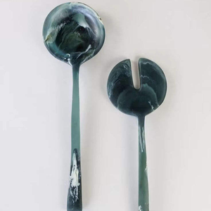 Handcrafted Resin Beaded Salad Server Set Elegant Durable Dishwasher Safe Custom Colour <b>Serving</b> <b>Spoons</b> Forks Home Dining - Product Image 1