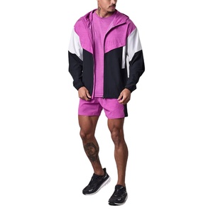 Men's Lightweight Summer Sports Running Outfit Custom Logo 3-Piece Tracksuit Breathable Skinny Color Jacket and Shorts <b>sets</b> - Product Image 1