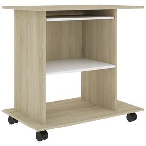 Bureau d'ordinateur moyen format blanc et chêne Sonoma en bois d'ingénierie, design élégant et pratique - Product Image 2