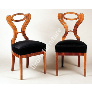 Luxury Handcrafted Solid Wood Dining <b>Chairs</b> Elegant Harp Back Design <b>Black</b> Velvet Upholstered Seat - Product Image 5