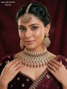 Luxury High Quality Vintage Copper Gold Plated Pearl Kundan Choker Necklace <b>Set</b> Earrings Maang Tikka Latest Wedding Party - Product Image 2