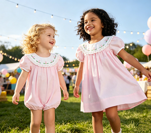 Cotton Spring collection for girls. featuring a cute style with a Peter Pan collar and hand-embroidered <b>rabbit</b> motifs. - Product Image 1