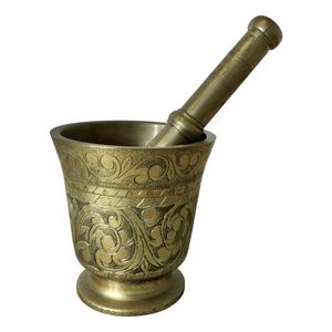 Brass <b>Herb</b> <b>Grinder</b> Mortar And Pestle For Ayurvedic Medicine Kitchen Spices And Organic Ingredient Crushing - Product Image 5