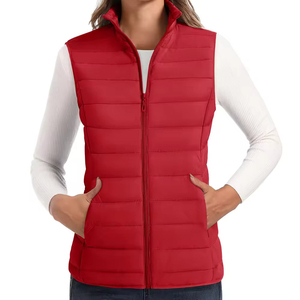 Gilet matelassé léger bleu marine pour femme avec col montant et fermeture éclair – Veste sans manches décontractée - Product Image 1
