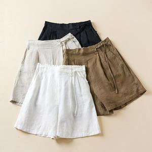 Shorts de Verano para Mujer, de Algodón y Lino, con Botones y Cordón Ajustable en la Cintura Elástica, Corte en A, Pierna Ancha, Casuales - Product Image 5