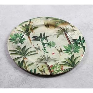 Bandeja Redonda Decorativa de Metal Esmaltado Tropical con Base de Madera de Mango para Mesa de Centro, Decoración del Hogar, Utensilios de Cocina de Lujo, Regalo - Product Image 1