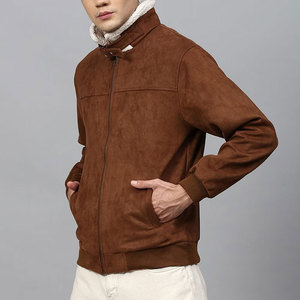 Chaqueta de Gamuza Marrón Retro para Hombre, Chaqueta Corta Estilo Bomber Vintage, Tejido de Cuero Crochet, Ropa de Invierno para Hombre - Product Image 2