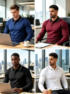 3pcs Men's Long Sleeved Polo Shirt Contrasting Collar Casual Business Golf Polo Shirt Soft and Smooth Knitted Fabric Exquisite - Product Image 2