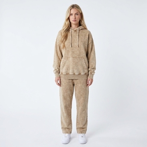 Sudadera con Capucha Holgada de Algodón Lavado para Mujer con Bolsillos Laterales, Ropa Casual de Otoño, Sudadera Larga de Color Sólido - Product Image 1