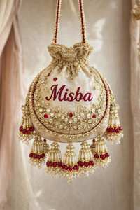 Bolso de mano de terciopelo con cuentas de perlas para mujer, estilo étnico, con cordón, para fiesta, boda, o como cartera de pulsera. - Product Image 6