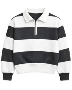 Sudadera con Cierre de Cremallera a Rayas Blancas y Negras para Hombre, Cuello Camisero, Felpa, Informal, Invierno, Fabricante OEM Personalizado - Product Image 1