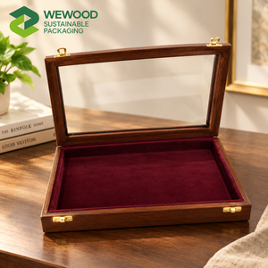 WEWOOD Premium Durable Eco-Friendly Modern Foldable Wooden Fossil Artifact Display Case Glass <b>Lid</b> Velvet-Lined Museum Specimen - Product Image 5