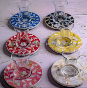 ชุดที่รองแก้วลายมุกทำมือมีสี่ชิ้นสำหรับตกแต่งบ้านและตกแต่งโต๊ะ - Product Image 6