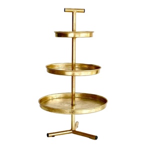Support à gâteau en métal doré à trois niveaux avec poignée, présentoir à desserts rond pour mariage, fête et décoration intérieure, en solde - Product Image 1