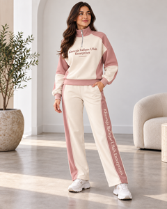 Women's 2-Piece Sporty Tracksuit Set With Letter Print And Side Stripe Full Length Loose Fit Knitted Polyester Cotton Jogger Out - Product Image 5