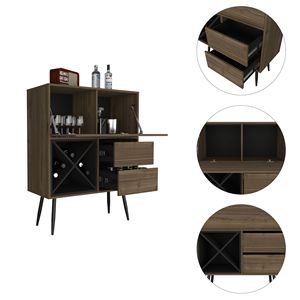 Mobile Bar Nero Wengue per 4 Bottiglie con 2 Cassetti, Colore Mogano - Product Image 3