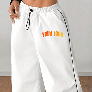 Pantalones anchos blancos para hombre con rayas laterales, cintura elástica con cordón, informales, transpirables, ligeros, de algodón, antiarrugas - Product Image 3