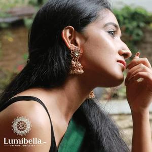 24K Gold Plated Pearl Stud Jhumka Earrings-Ethnic Religious Charm Earrings - Product Image 3