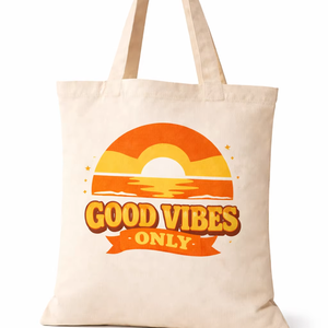 Bolsa de Mano Ecológica de Lona de Algodón con Frase Motivacional y Estampado de Atardecer, Bolsa Reutilizable para Compras y Supermercado - Product Image 1