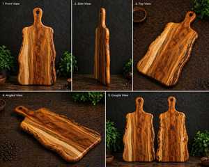 Planche à découper rectangulaire en bois d'acacia de qualité supérieure, durable, lavable au lave-vaisselle, planche de cuisine artisanale pour légumes, fruits, viande - Product Image 5