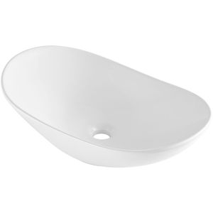 Lavabo Ovale in Ceramica Bianca 23,3" X 14,2" con Rubinetto a Leva per Piano del Bagno - Product Image 3
