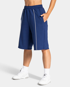 Shorts Bermuda Femme en Coton Premium 100% avec Logo Personnalisé DTF, Bleu Foncé, avec Passepoil, Longs - Product Image 5
