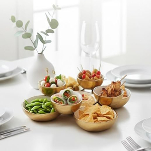 Ensemble de 9 bols de service, ensemble monobloc, plateau de présentation multi-bols en laiton doré et blanc pour les collations, les noix, les chips, les amuse-gueules - Product Image 2
