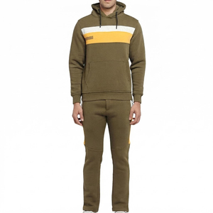 Nouvel ensemble de survêtement personnalisé pour homme, vert olive, à capuche, avec sweat-shirt à manches longues color block et pantalon de jogging à poches latérales - Product Image 1