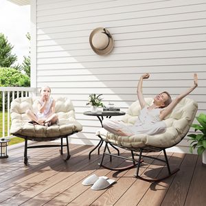 Set di 2 Sedie Papasan Oversize Beige per Esterni, Giardino o Veranda, Capacità 265 Libbre, Ideali per Ospedali - Product Image 2