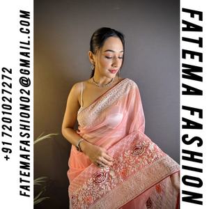 Sari indien Fatema Fashion en pur organza de soie, bordure ajourée, entièrement brodé, pour fêtes et festivals, lavable en machine, multi-fils, indien - Product Image 2