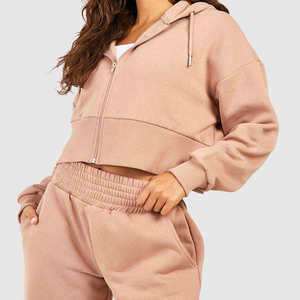 Ensemble de survêtement d'hiver pour femmes grande taille, couleur unie, sweat-shirt 100% coton avec pantalon de jogging deux pièces - Product Image 4