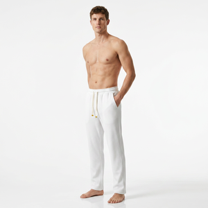 Pantalon de survêtement thermique pour homme en molleton de coton blanc et polyester, entièrement doublé, avec cordon de serrage, décontracté, respirant, poids moyen - Product Image 5