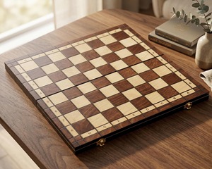 Échiquier en bois de haute qualité pour la famille, disponible dans toutes les tailles, au meilleur prix, avec sculpture sur le thème des jeux d'échecs - Product Image 4