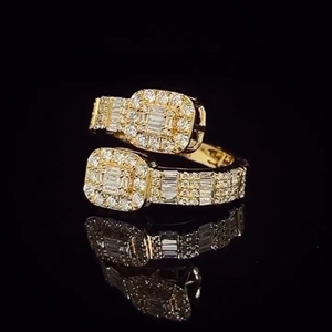 Luxury <b>Emerald</b> Cut Diamond <b>Ring</b> Halo Engagement <b>Ring</b> Baguette Side Stone <b>Ring</b> 925 <b>Silver</b> CZ <b>Ring</b> - Product Image 3