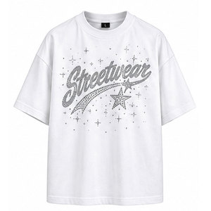 T-shirt Streetwear en Coton Épais Imprimé Strass Hip Hop Oversize Graphique Personnalisé Fabrication Sur Mesure - Product Image 1