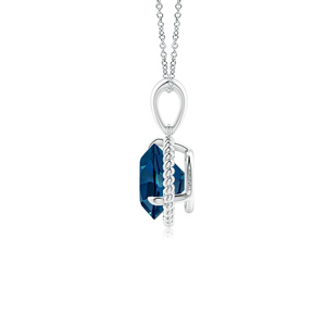 Colgante Solitario de Topacio Azul Intenso de Corte Redondo de Lujo con Diseño de Borde Trenzado en Oro de 10K/14K/18K y Plata 925/935 con Baño de Rodio - Product Image 4