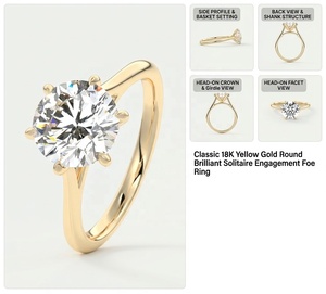 Anillo de compromiso solitario redondo de oro de 14 quilates con diamante brillante de 2 quilates, engaste de 6 puntas tipo catedral, diamante cultivado en laboratorio, certificado IGI, joyas personalizadas - Product Image 4