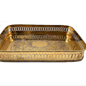 South Indian Arts Brass Handmade Serving <b>Tray</b> Premium Gold Finish Decorative <b>Tray</b> for Dining <b>Tables</b> & Wedding Parties - Product Image 1