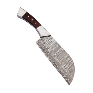 Cuchillo de Chef de acero de Damasco hecho a mano personalizado, cuchillo de cocina, cuchillo de carnicero, mango de madera con Funda de cuero - Product Image 1