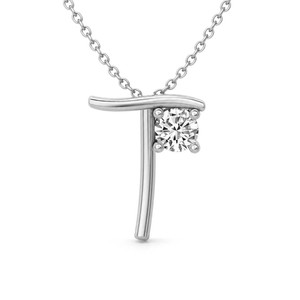 Collar con Colgante de Letra T Personalizado en Oro de 10k, Letra Inicial con Diamante Cultivado en Laboratorio de Corte Minimalista, Unisex, Clásico, 1/5 Ct. Tw. - Product Image 1
