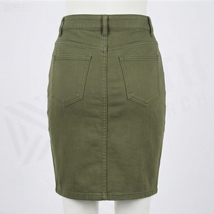 Jupe crayon en jean vert olive taille haute pour femme, longueur genou, style décontracté uni avec poches avant - Product Image 2