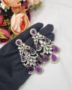 Pendientes elegantes al por mayor con circonita cúbica en forma de lágrima, pendientes de diseñador, joyería étnica india, pendientes para fiestas para mujeres - Product Image 6