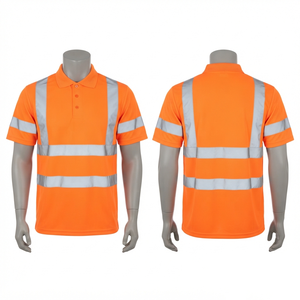 Camisa de Trabajo para Hombre, Lona Resistente, Transpirable, Color Verde Azulado, 180 GSM, Cuello Azul Marino, Rayas Blancas Reflectantes, Impresión Digital, Logotipo Reflectante - Product Image 1