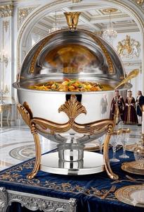 Calentador de Alimentos Redondo de Acero Inoxidable con Detalles Dorados y Tapa de Cúpula para Uso en Restaurantes al Mejor Precio - Product Image 4