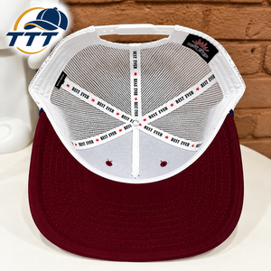Casquette Trucker Personnalisée 5 Panneaux Bordeaux et Blanc en Maille avec Logo Tissé et Cordon, Fabricant Vietnamien OEM ODM, Usine de Casquettes en Gros - Product Image 4